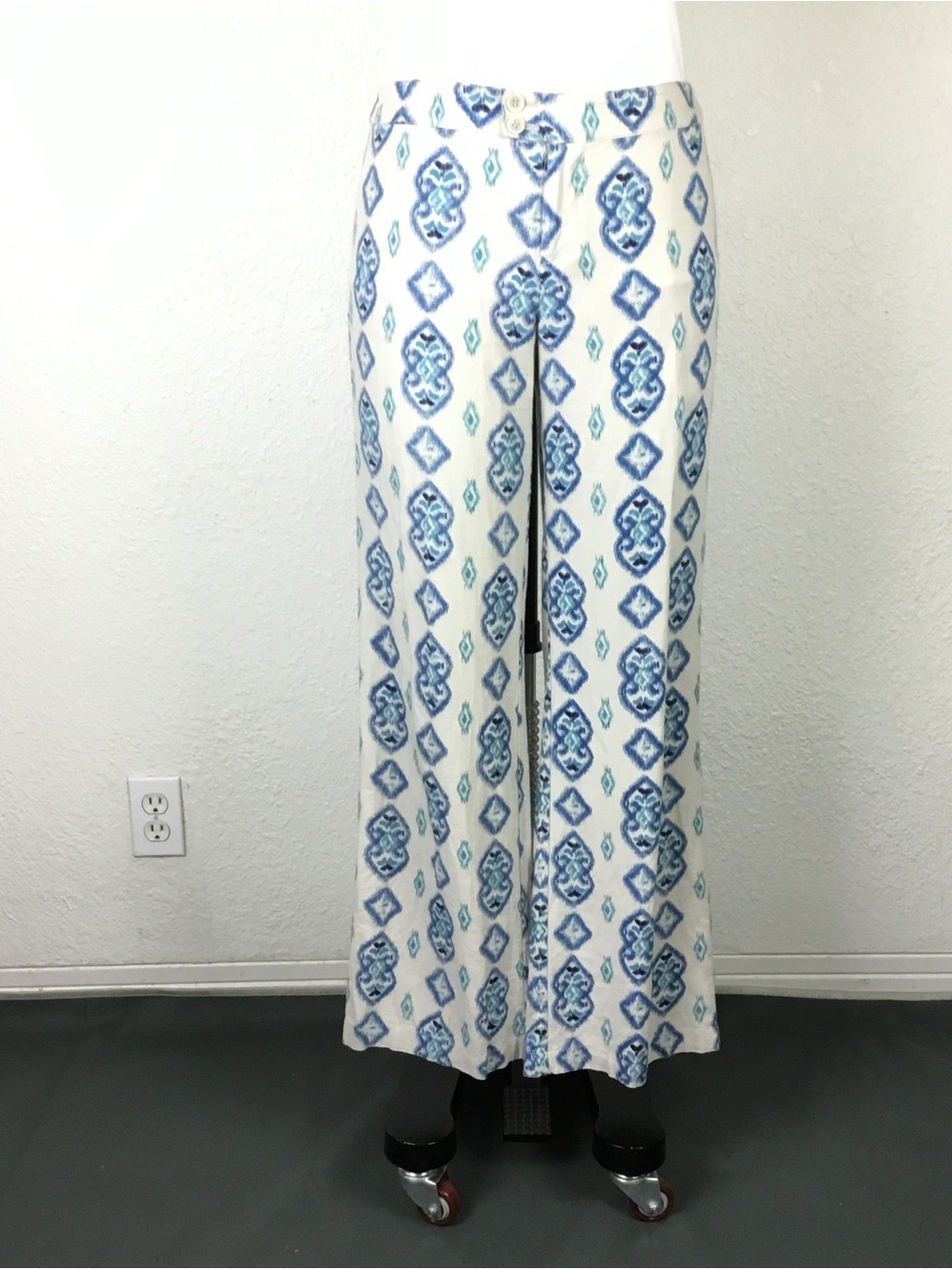 Willi Smith Women Pants Size 6 Wide Leg Cotton Ten/Blue Geometric Print Hype